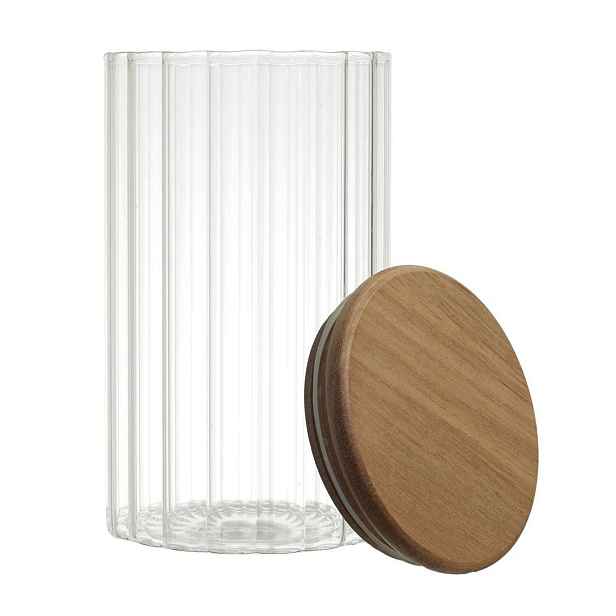 HowHomely Skleněná kuchyňská dóza Arno 700 ml čirá/akáciové dřevo