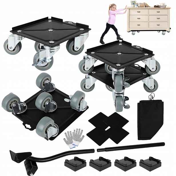 Kolečka Pro Přepravu Posouvání Nábytku Agd Brzdy 700 Kg Rukojeť 4KS Sada