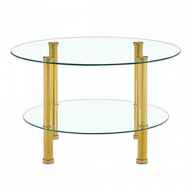 Redom KONFERENČNÍ stolek 70/60/42 cm se dvěma úrovněmi, tvrzené sklo a kovová konstrukce, elegantní moderní vzhled, Zlatá, Transparentní