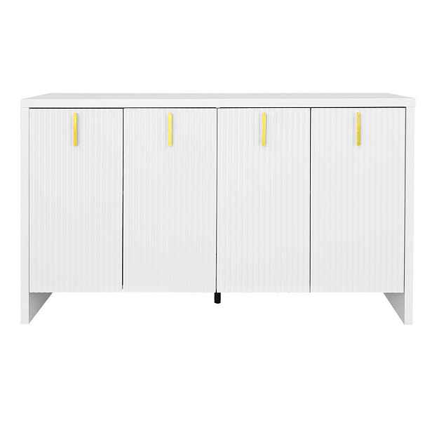 Redom SIDEBOARD 140/38/80 cm s nastavitelnými policemi a zlatými úchyty, Bílá