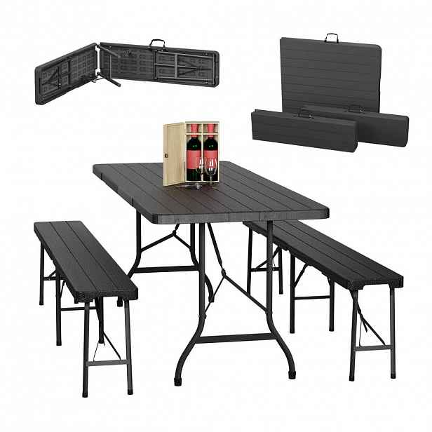 Relaxdays PIVNÍSOUPRAVA Černá 3-dílná skládací 180 cm