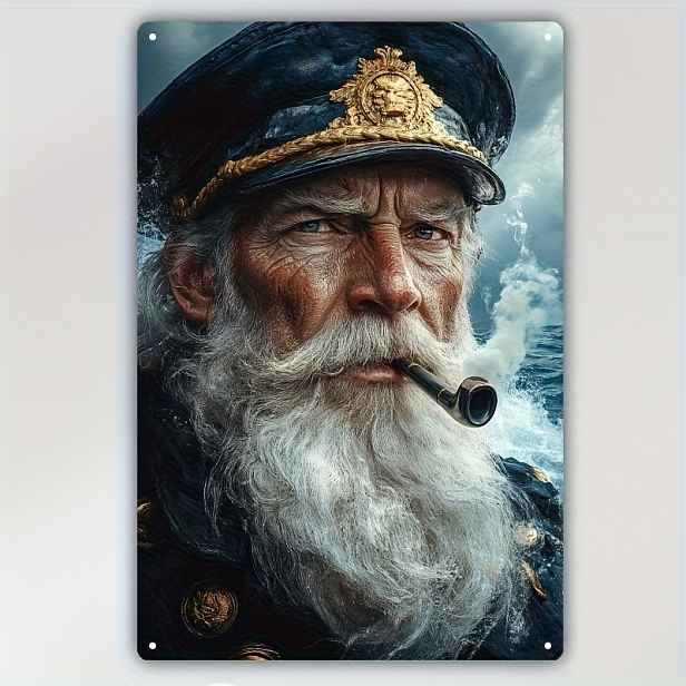 TEMU 2D plochá, 2D bezrámová umělecká plechová cedule | Vintage kovová plaketa Kapitána Oceánu, rozměr 19.81x29.97 cm, rustikální dekorace na zeď s
