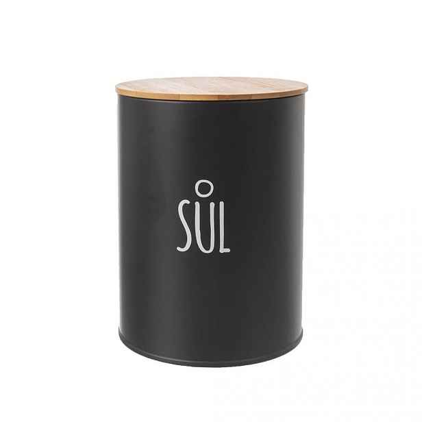 dóza plech. d11x15,5cm, SŮL, BLACK, plech/bambus