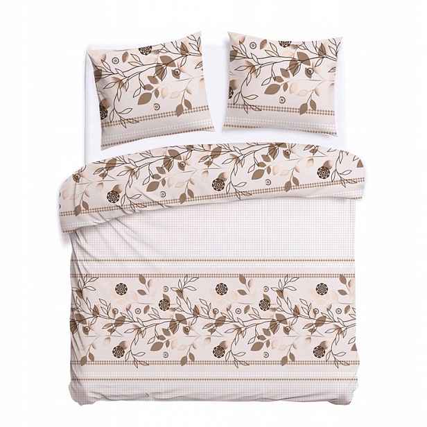 Povlečení bavlněné 200x220 CottonLove 71490-1 béžové listy