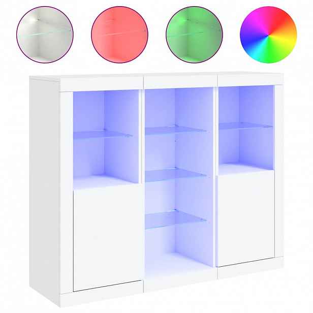 vidaXL Příborníky s LED osvětlením 3 ks bílé kompozitní dřevo