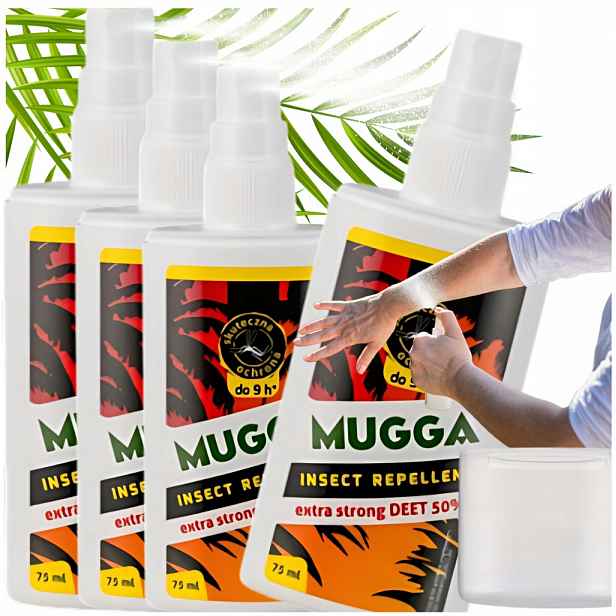 4x Mugga Deet 50% Spray přípravek proti komárům klíšťatům a hmyzu 75 Ml strong
