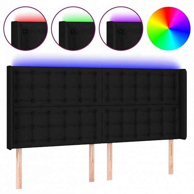 vidaXL Čelo postele s LED černé 163 x 16 x 118/128 cm textil