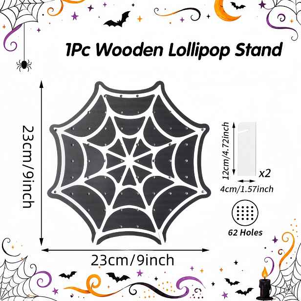 TEMU 1 ks, Dřevěný stojan na lízátka s pavučiny na Halloween, Dekorace na lízátka na halloweenskou párty (bez kontaktu s potravinami), Potřeby na