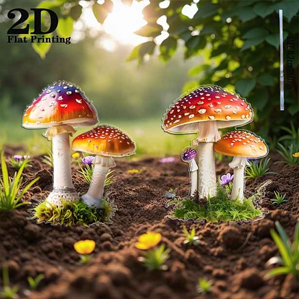 TEMU 2D ploché - 【2D ploché】 2D ploché - [2D ploché] 2D ploché, 2 ks barevných houbových zahradních dekorativních tyčinek, vhodné pro květináče,