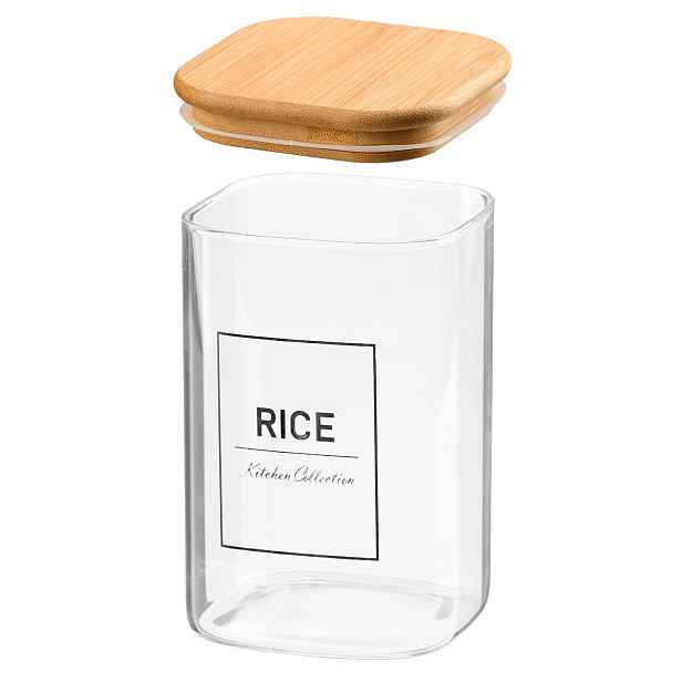 VIVALTO Skleněná kuchyňská dóza na rýži RICE 1,2 l bambus/čírá