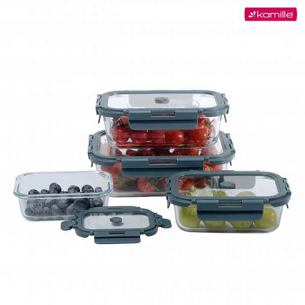 4 x Lunchbox Skleněné Nádoby Na Potraviny Žáruvzdorné Set Kamille