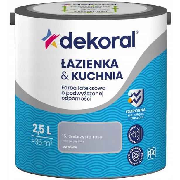 Barva omyvatelná barva Dekoral Koupelna&Kuchyně 2,5L Stříbrná Rosa Matná