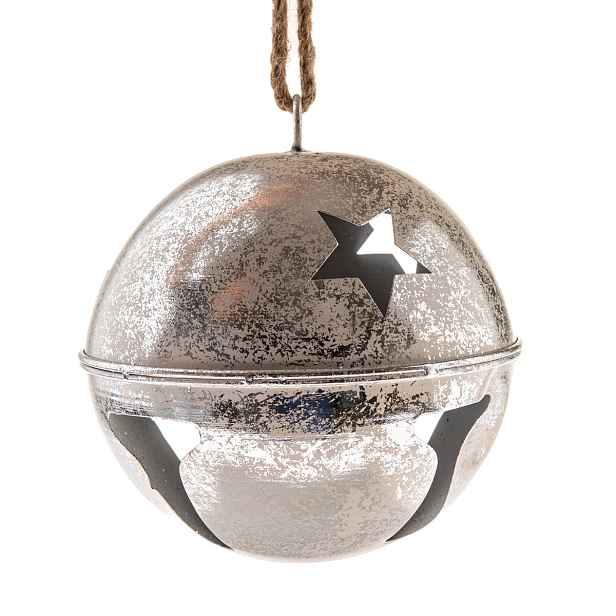 Kovová závěsná rolnička pr. 15,5 cm, barva stříbrná, rustik