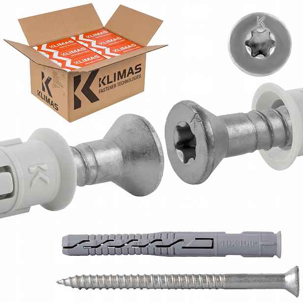 Rámové rozpěrné hmoždinky 10x100 mm 400 ks kuželová hlava Torx Klimas Kps-fast