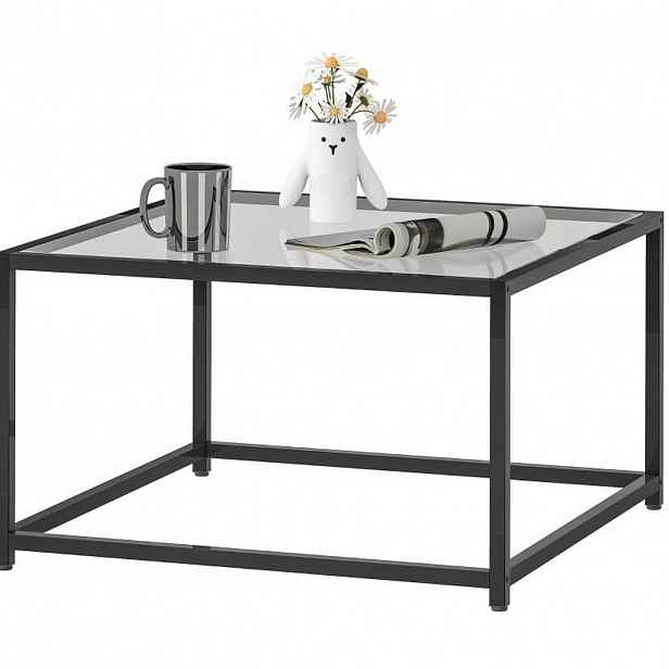 Redom KONFERENČNÍ stolek 68/68/39 cm s deskou z tvrzeného skla a ocelovým rámem, Černá