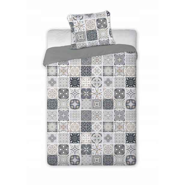 Šedé Povlečení Boho Mozaika Kachličky Azulejos Etnický Vzor 160x200