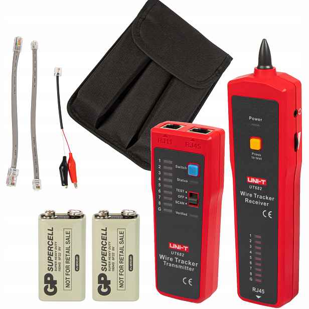 Tester Vyhledávač Párů Kabelů RJ45 RJ11 Baterie Sada Uni-t UT682