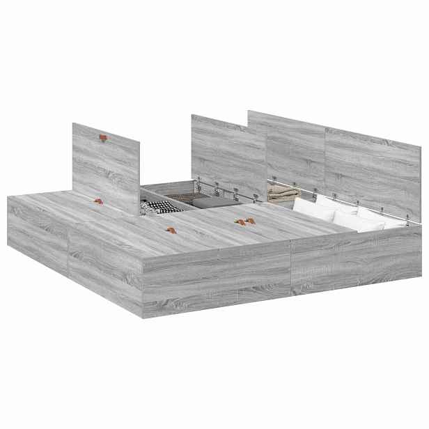 vidaXL Rám postele s úložným prostorem Šedá Sonoma 200 x 200 cm