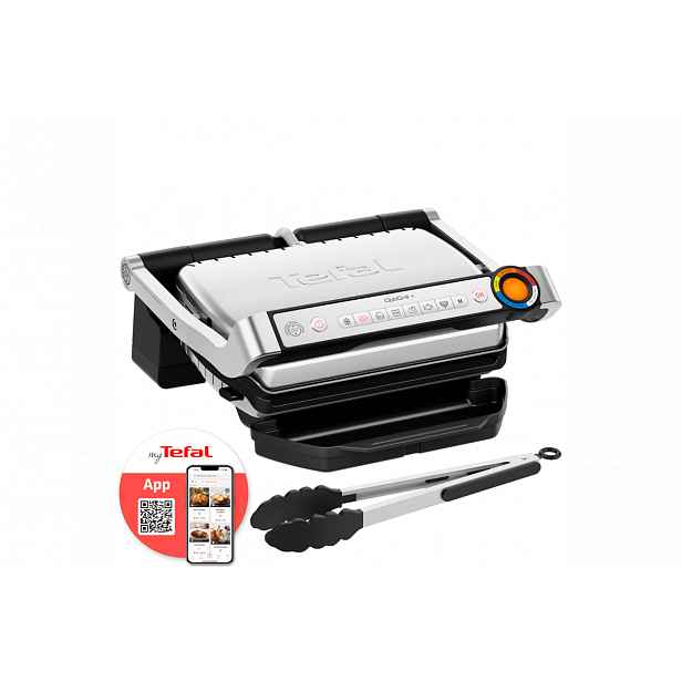 Elektrický gril Tefal OptiGrill+ s kleštěmi GC718D10 Nerezový/Černý