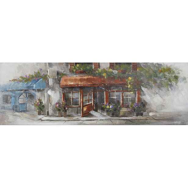 Ručně malovaný obraz Domek 150x50 cm, výrazná struktura