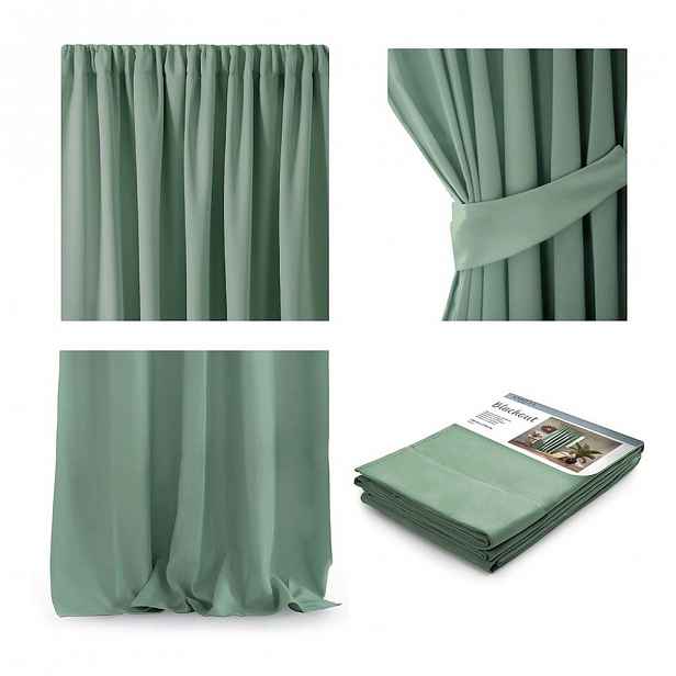 Zelený závěs AmeliaHome Pleat, 140 x 270 cm