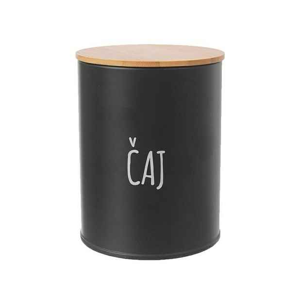 dóza plech. d 9,5x12,5cm, ČAJ, BLACK, plech/bambus