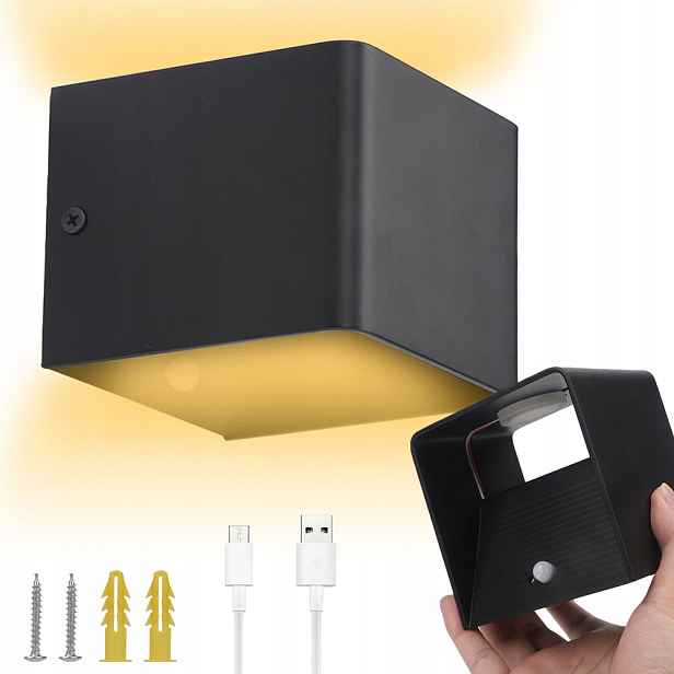 Led Fasádní Nástěnné Svítidlo Černé Čtvercové 3W Usb