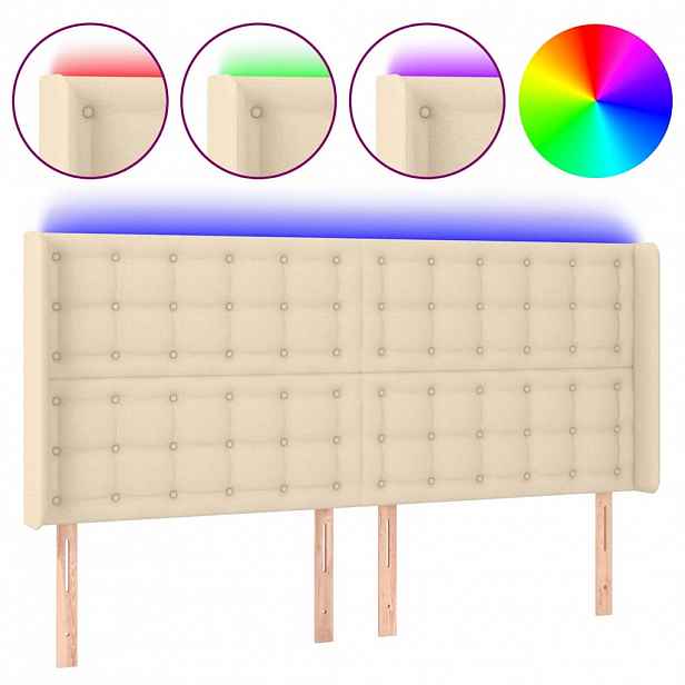 vidaXL Čelo postele s LED krémové 163 x 16 x 118/128 cm textil