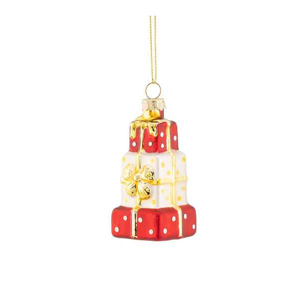 Skleněná vánoční ozdoba 4 cm Stack of Presents – Sass & Belle