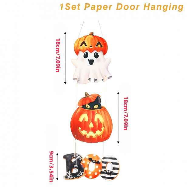 TEMU 2D plochá, 2D plochá závěsná ozdoba, halloweenská papírová dekorace na dveře, halloweenská závěsná dekorace na dveře s dýní a černou kočkou,