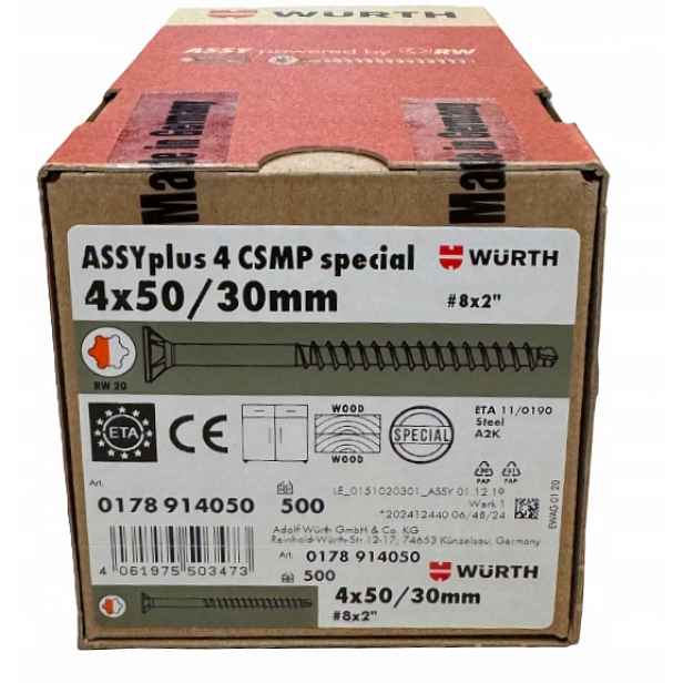 Vruty do dřeva 4x50 Wurth 500 Kusů Assy Plus