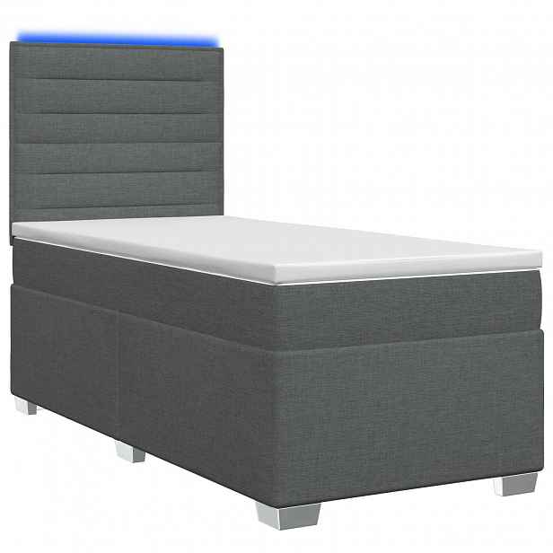 vidaXL Box spring postel s matrací a LED Tmavě šedá 90 x 190 cm Textil