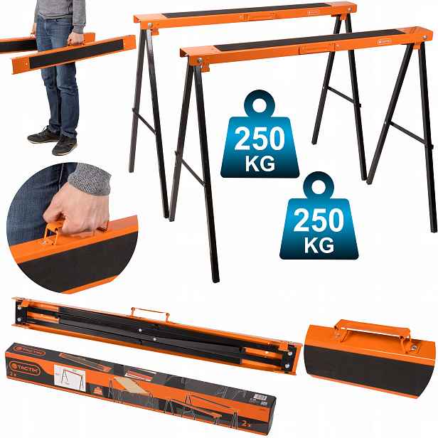 Skládací Stojany, Kobylky, Kozlíky 250 kg 2ks Protiskluzová Guma Tactix