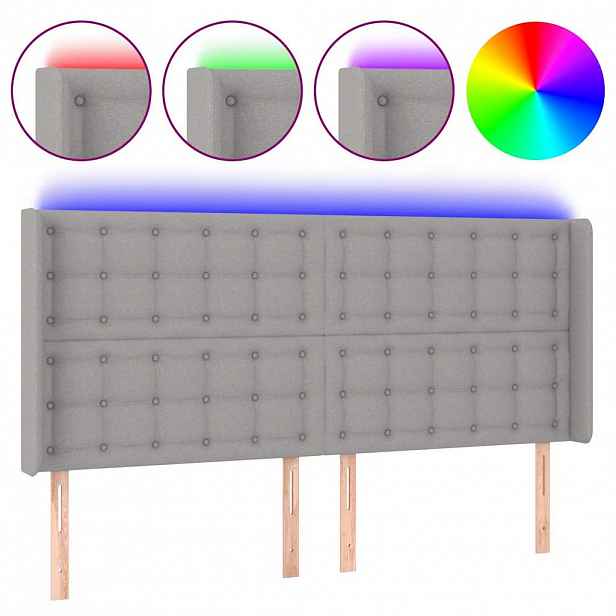 vidaXL Čelo postele s LED světle šedé 183x16x118/128 cm textil