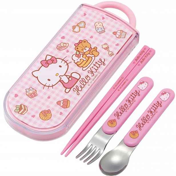 Hello Kitty Sladká růžová sada tyčinek, lžíce a vidličky na sushi