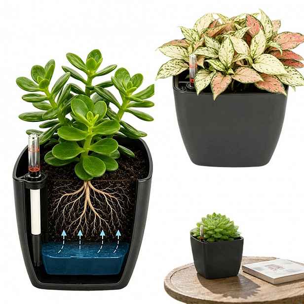 Květináč na bylinky 17.5 cm, čtvercový, černý, 3 kusy