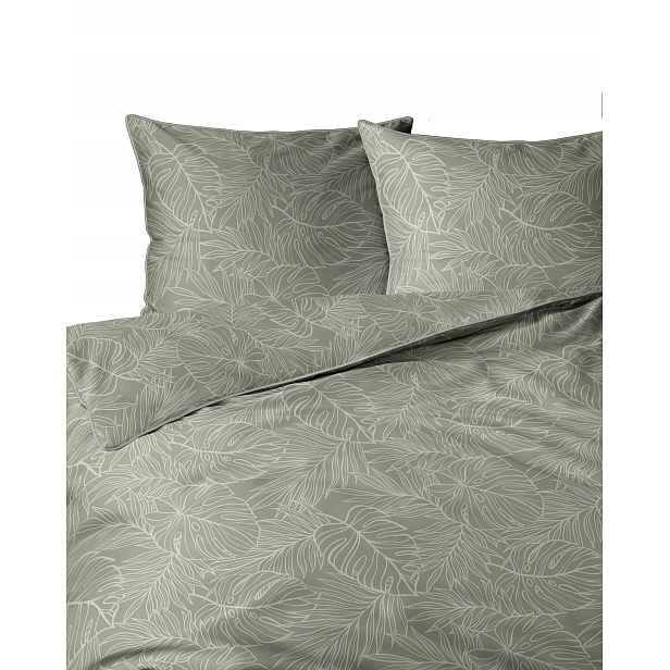 Povlečení bavlněné Perkal Lamé Percale 220x200 zelené olivové listy