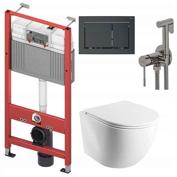 Sada Wc Tece s mísou Wc Mwbp a tlačítkem grafit metalická baterie