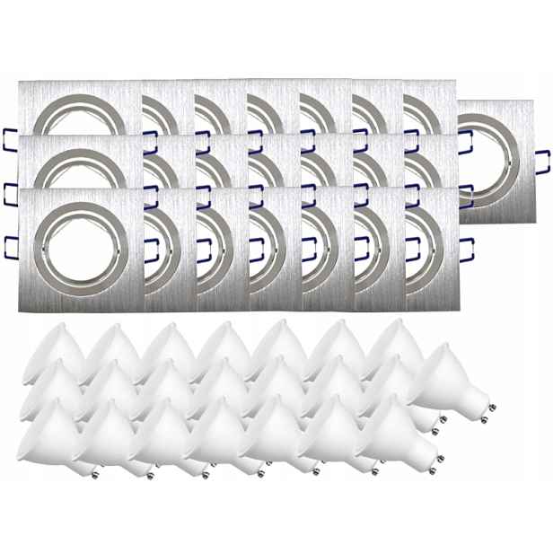 22 x Hliníková Lampa Stropní Svítidlo Inox Zapuštěné Led Žárovky 1,5W