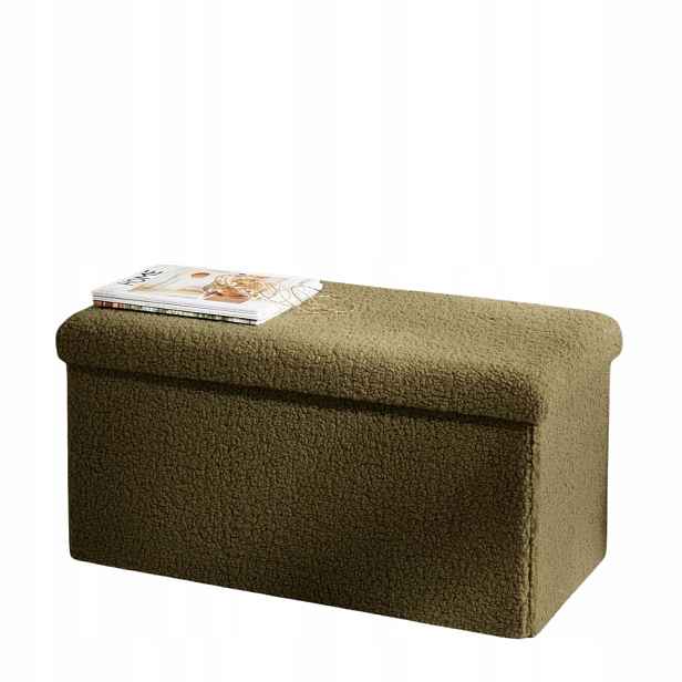 Skládací Lavička Z Tkaniny Bouclé Zelená S Úložným Prostorem 76 X 38 CM