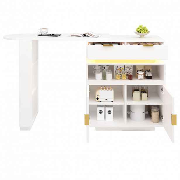 FLIEKS BAROVÝ PULT ROZKLÁDACÍ 115-183cm LED OTOČNÝ 360° BÍLÝ