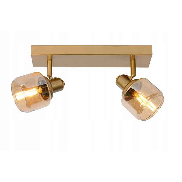 Stropní nástěnná lampa dvojitá zlatá skleněná jantarová stínítka Lucide