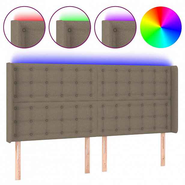 vidaXL Čelo postele s LED taupe 183x16x118/128 cm textil