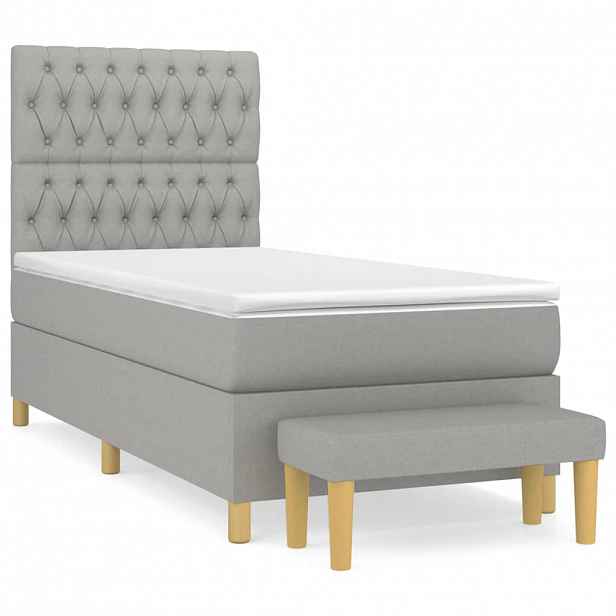 vidaXL Box spring postel s matrací světle šedá 90x190 cm textil