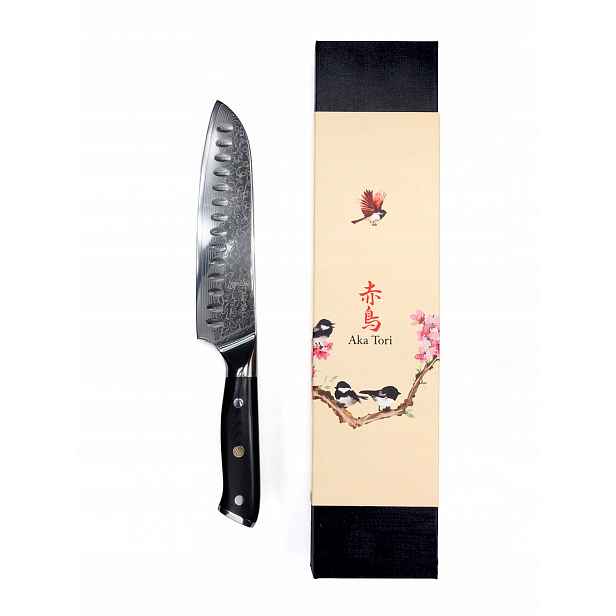 Japonský Nůž šéfkuchaře Aka Tori Santoku Ocel Damašková Osaka Pro 18 cm