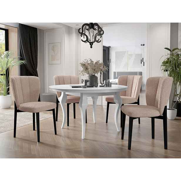 Rozkládací jídelní stůl 120 cm se 4 židlemi KRAM 2 - bílý / černý / béžový