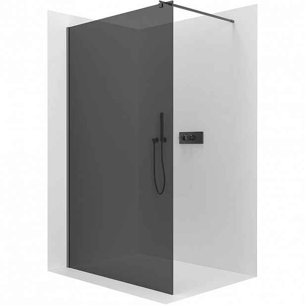Sprchová zástěna Walk-in Onyx Round L/P - 10 mm - kulatá vzpěra - černá matná, grafitové sklo - 160x200 cm