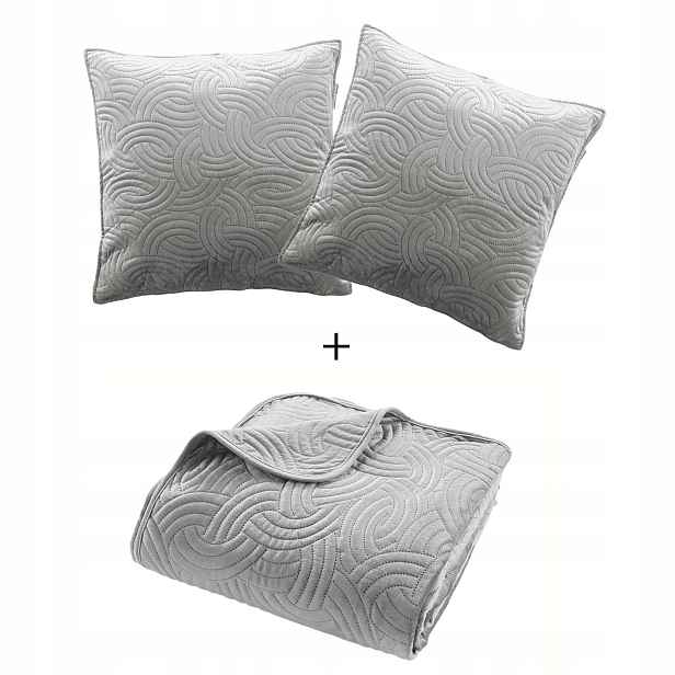 Velvetový Komplet 240 X 260 CM S Přehozem A 2 Povlaky Polyester, Šedý