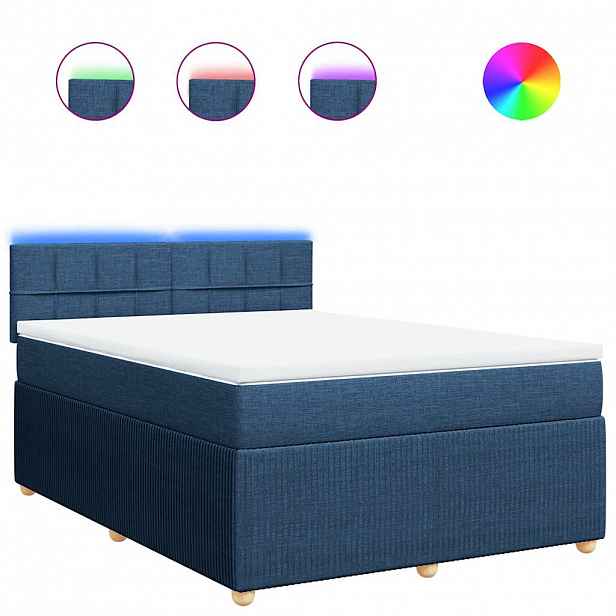vidaXL Box spring postel s matrací modrá 140x200 cm textil