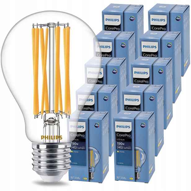 Led žárovka E27 Filament 17W 150W 2452lm 2700K Teplá Philips CorePro 10x